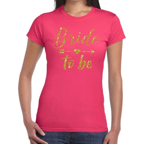 Bride to be Cupido goud glitter t-shirt roze dames M -