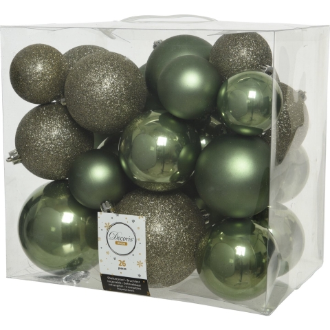 52x stuks kunststof kerstballen mos groen 6-8-10 cm glans/mat/glitter -