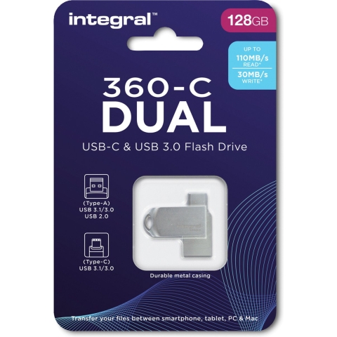 Integral USB stick 128GB Metal Dual USB-C en USB 3.0 - 9500290