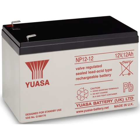 Yuasa NP12-12 Loodaccu 12 V 12 Ah Loodvlies (AGM) (b x h x d) 151 x 98 x 98 mm Kabelschoen 6.35 mm Onderhoudsvrij, VDS-certificering