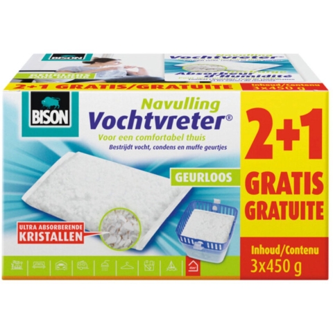 4x Bison Vochtvreter Navulzak Geurloos Promopack 3 x 450 gr