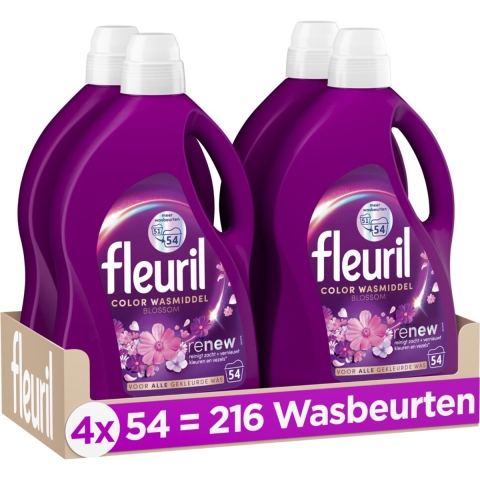 4x Fleuril Color Blossom Wasmiddel 54 wasbeurten 2,430 liter