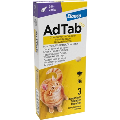 Elanco AdTab voor Katten 0,5-2,0 kg | 3 kauwtabletten