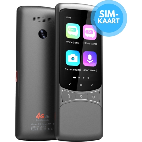 Membeli Vertaalcomputer met Simkaart - Offline - Vertaal Apparaat - Muama Enence - 3.1 inch Touchscreen - Antraciet - 138+ Talen