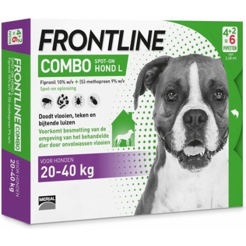 Frontline Combo - L: van 20 tot 40 kg - Anti vlooienmiddel en tekenmiddel - Hond - 6 pipetten