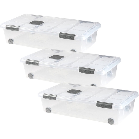 Plasticforte Opslagbak/box met deksel - 3x - 30L - 73 x 41 x 18 cm - transparant - met wielen -