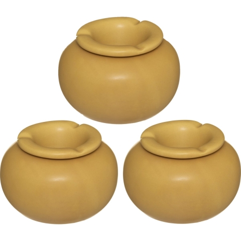 Set van 3x stuks terras asbakken/stormasbakken rond keramiek 13 x 9 cm geel -