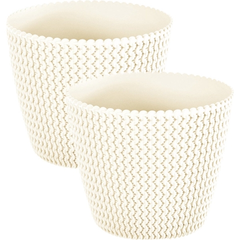 Set van 2x stuks plantenpotten/bloempotten kunststof dia 26 cm en hoogte 22 cm creme wit -