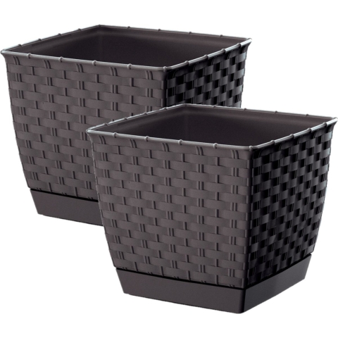 Prosperplast Plantenpot/bloempot - 2x - rotan kunststof - 25 x 22 cm - bruin -