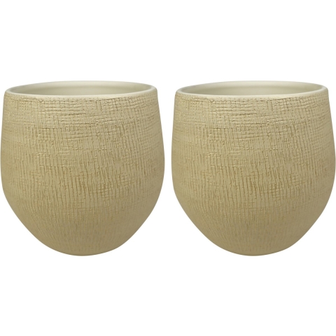 Ter Steege Plantenpot - 2x stuks - moderne look - beige - 26 x 25 cm - bloempot -