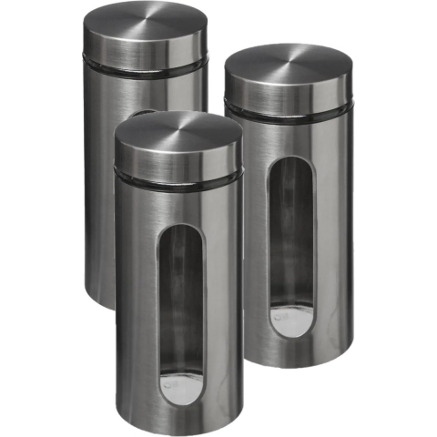 5Five Voorraadbus - 3x - 1,25L - RVS - met deksel - voorraadpot - 1250 ml - luchtdicht -