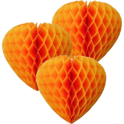 Oranje hart - Set van 6x stuks - 30 cm - van papier - feestversiering - decoratie - verjaardagversie -