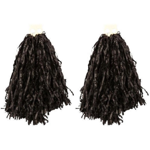 6x Stuks cheerball/pompom zwart met ringgreep 28 cm -
