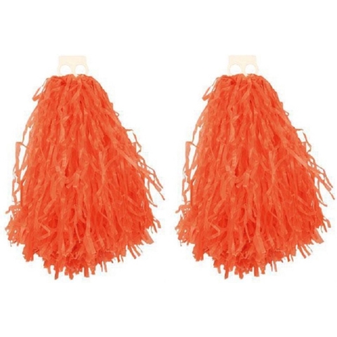 Cheerball - 6x - met ringgreep - oranje - 28 cm - pompom - Cheerleader verkleed accessoires -