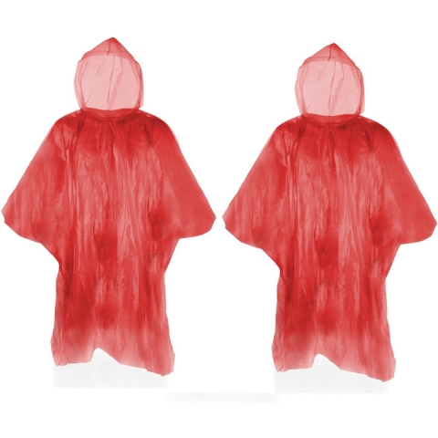 Wegwerp regenponcho - Pakket van 10x stuks - rood - voor kinderen - 63 x 70 cm - polyester - regenkl One size -