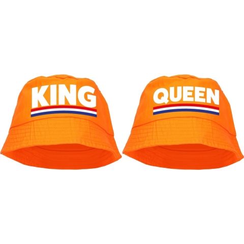 King en Queen zonnehoedjes oranje voor Koningsdag / EK / WK -