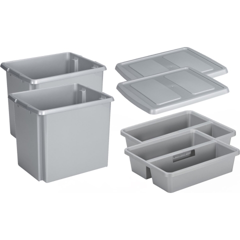 Sunware - Set van 2x opslagbox kunststof 45 liter lichtgrijs 45 x 36 x 36 cm met deksel en organiser -