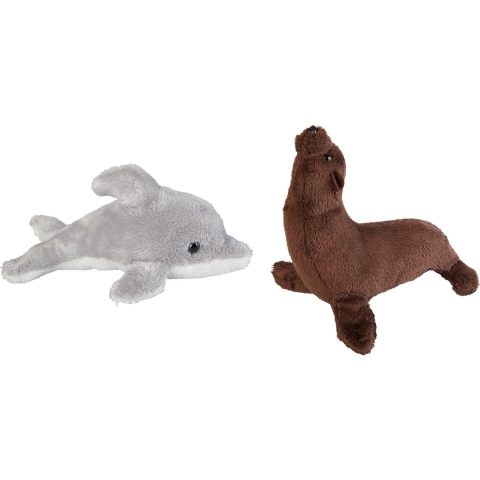 Zeedieren serie zachte pluche knuffels 2x stuks - Dolfijn en Zeeleeuw van 15 cm -