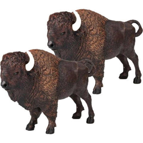 Set van 2x stuks plastic speelgoed figuur bizon 14,5 cm -