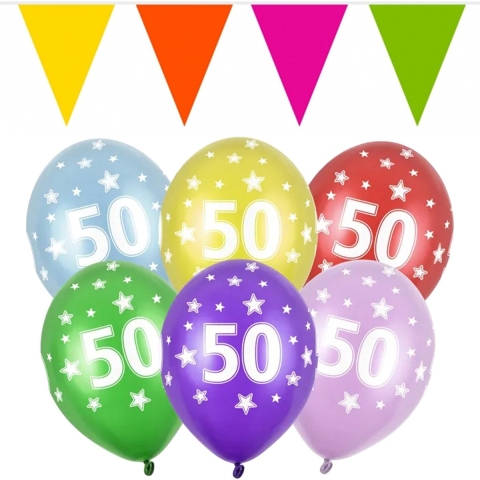 Verjaardag feest 50 jaar versieringen pakket vlaggetjes en ballonnen -