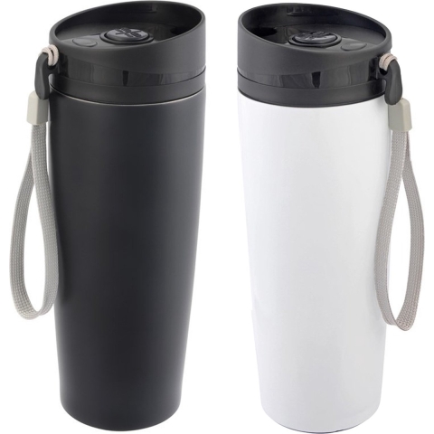 2x stuks RVS isoleer/warmhoudbekers zwart en wit kleur 380 ml -