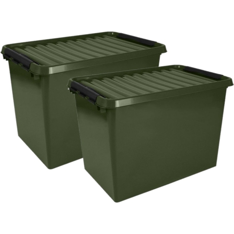 Sunware opslagbox - 2x stuks - met deksel - kunststof - 72 liter - 60 x 40 x 42 cm - opslagdoos -