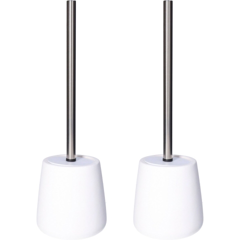 2x Stuks WC-/toiletborstels met houder - zandsteen - wit - rond -