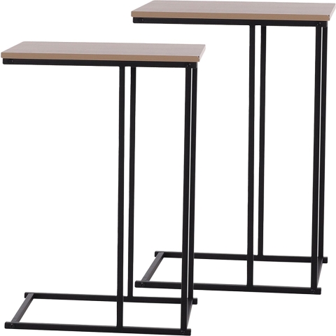 Bijzettafel/banktafel - 2x - zwart/bruin - metaal - 40 x 26 x 58 cm -