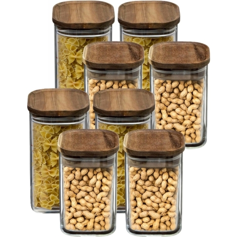 Set van 8x keuken voorraadbussen/potten glas 1.0 en 1.3 Liter inhoud -