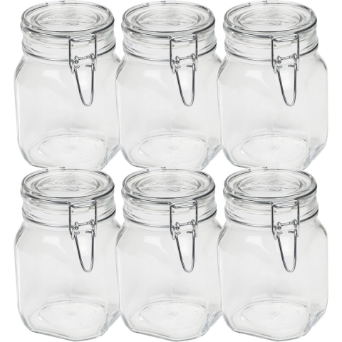 Set van 12x weckpotten/inmaakpotten 1000 ml met beugelsluiting 10,5 x 16 cm -
