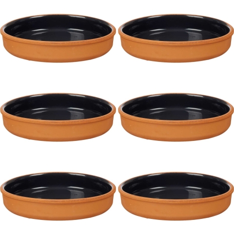 6x stuks tapas/hapjes serveren/oven schaal terracotta/zwart 23 x 4 cm -
