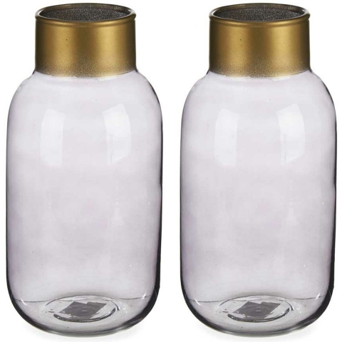 Bloemenvazen 2x stuks - luxe decoratie glas - grijs/goud - 14 x 30 cm -