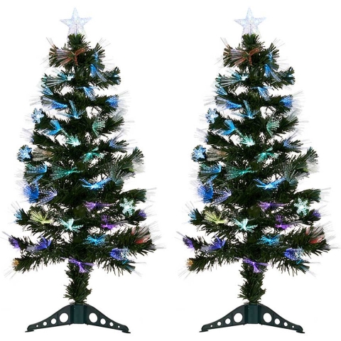 2x Stuks Kunstkerstbomen met verlichting - H90 cm - LED multi color -