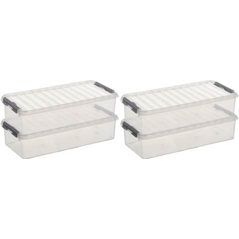 6x sunware q-line opberg box/opbergdoos - 6.5 liter - 48 x 19 x 10 cm - kunststof - transparant -