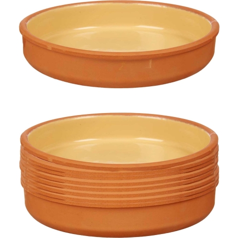 8x stuks tapas/hapjes serveren/oven schaal terracotta/geel 23 x 4 cm -