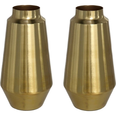 2x Stuks Bloemenvazen van metaal 26 x 13 cm kleur metallic goud -