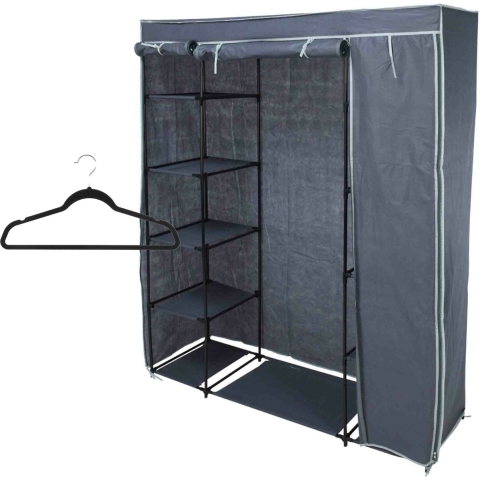 Mobiele kledingkast incl 8x kledinghangers - opvouwbaar - grijs - 167 x 141 cm cm -