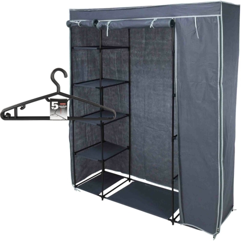 Mobiele kledingkast incl 10x kledinghangers - opvouwbaar - grijs - 167 x 141 cm cm -
