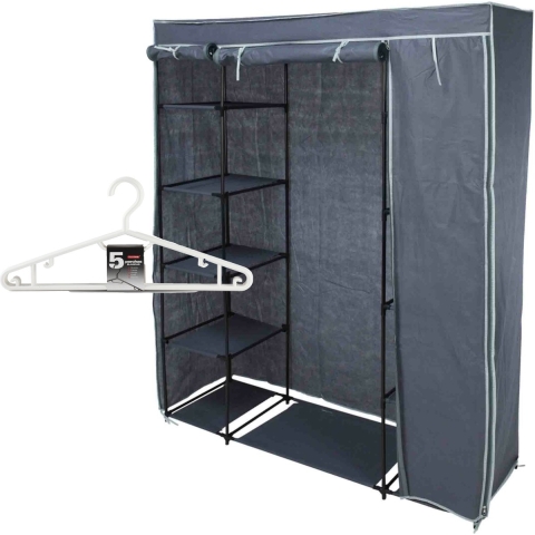 Mobiele kledingkast incl 10x kledinghangers - opvouwbaar - grijs - 167 x 141 cm cm -