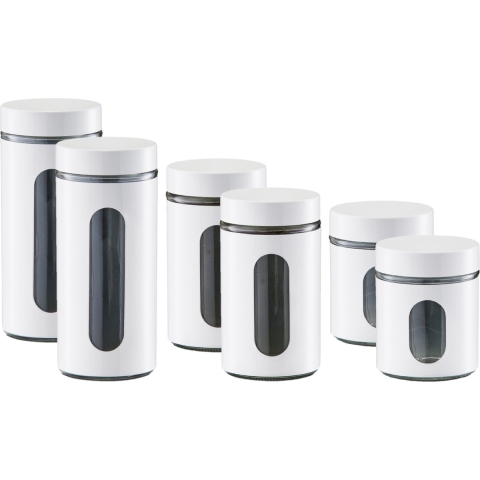 Set 6x keuken voedsel opslag voorraadpotten ivoor wit in 3 formaten -