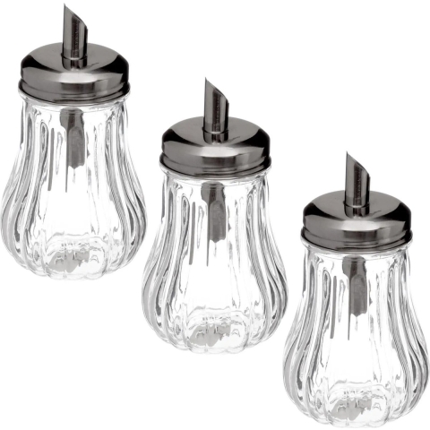 Suikerpot/suikerstrooier glas met RVS tuit - 6x stuks - 180ml -