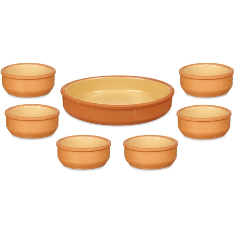Set 7x tapas/creme brulee schaaltjes - terra/geel - 6x 8 cm/1x 23 cm -
