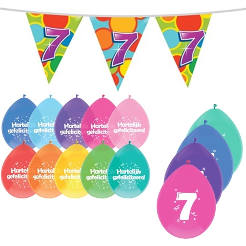 Leeftijd verjaardag thema 7 jaar pakket ballonnen/vlaggetjes -