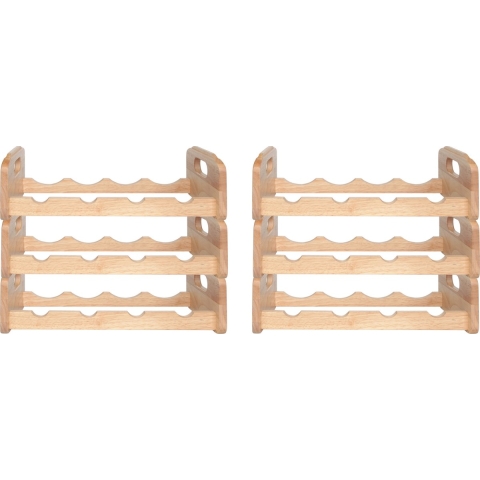 Wijnrek voor 4x flessen - 6x - hout kleur - stapelbaar - 45 x 22 x 12 cm -