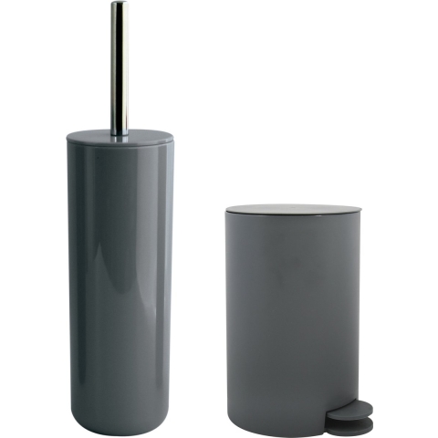 Toiletborstel in houder/pedaalemmer set Moods - kunststof - donkergrijs -