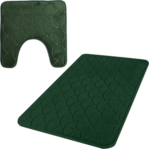 Urban Living badkamer droogloop matjes - set 2x stuks - memory foam - donkergroen -