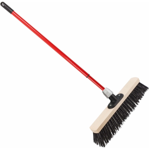 Staaldraad straatbezem/buitenbezem 40 cm met metalen telescoopsteel rood 80 - 130 cm -
