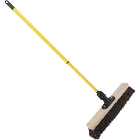 Houten harde straatbezem/buitenbezem Arenga 40 cm met metalen telescoopsteel geel 80 - 130 cm -