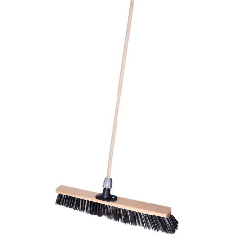 Buiten of tuin bezem Robby - Harde kop van 60 cm - Houten steel 141 cm - Met steelhouder -