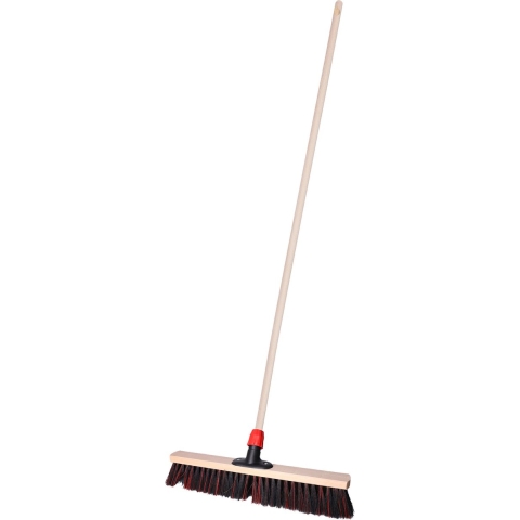 Straatbezem Elaston voor buiten tegels - Harde bezemkop van 50 cm breed - Houten steel van 139 cm -